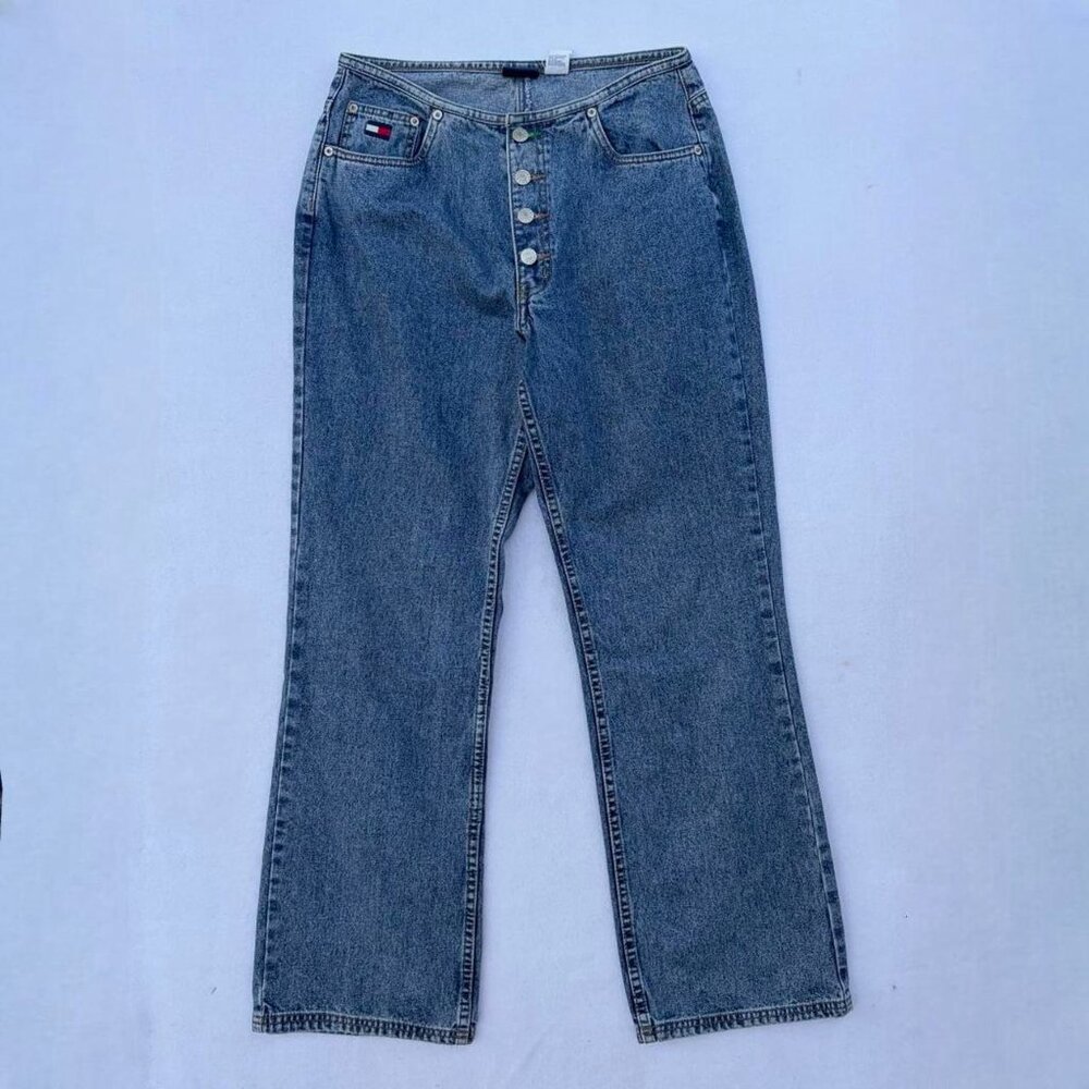 Vtg Tommy Hilfiger Blue Cotton Denim Straight Leg Midrise Button Fly Jeans Sz 10